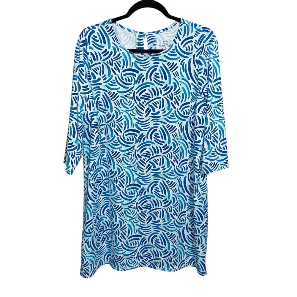 Southern Tide Dress Womens Large Leira Watercolor Whirl Performance Blue Golf